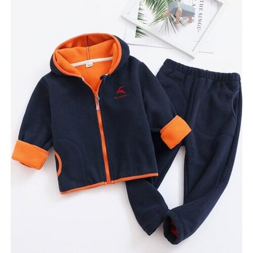 Autumn Childrens Fashion Sports Set Girl Winter Two-piece Boy Pure Cotton Solid Color Long-sleeved Warm Clothing Toddler Sets