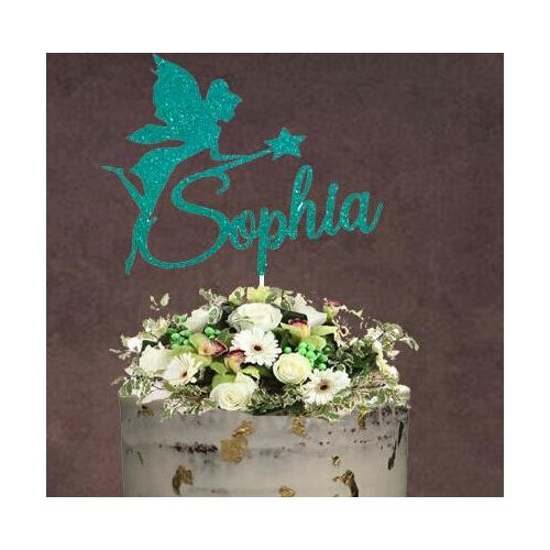 Personalized Acrylic Fairy with name Happy Birthday Cake Toppers baby shower Christening Baptism party decorations