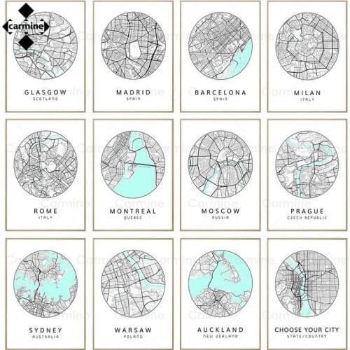 Rome New York City Map Poster Paris London Street Map Canvas Painting Nordic Wall Art Print and Picture for Home Decor Frameless