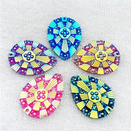 Exaggerated 6 pieces of 30*40mm AB resin dripping flat rhinestone and crystal wedding button two holes DIY decorative materials