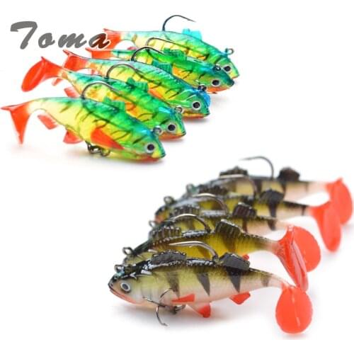 TOMA 5pcs/lot Soft Bait Lead Head Fish Lures 8g /9.5g Bass Fishing lure Sharp Treble Hook T Tail Sea Fishing Tackle