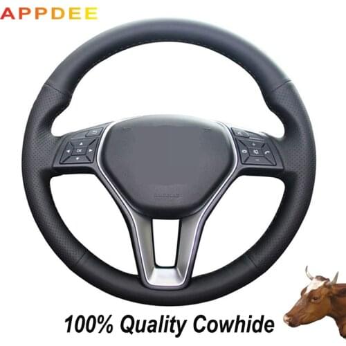 Hand-stitched Black Genuine Leather Steering Wheel Cover for Mercedes-Benz GLK 260 300 200