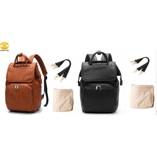 New Unisex Fashion Quality PU Leather Baby Diapers Bag Backpacks Maternity Changing Pad Stroller Straps Baby Bags Water Proof