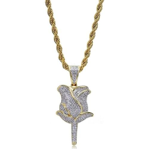 Lucky Sonny Charming Rose Flower Pendant Necklace Women Men Fashion Iced CZ Paved Bijoux Hiphop Bling Cool Pendants & Necklaces