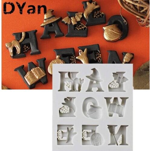 Halloween Letters shape Silicone Cake Mold Halloween Alphabet Party Fondant Cake Decorating Tools Gumpaste Chocolate Mould A1368
