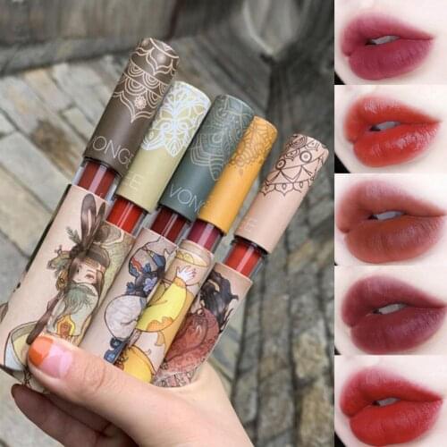 5Pcs Lip Tint Long Lasting Moisturizing Lips Makeup Renaissance Nonstick Cup Matte Liquid Lipgloss for Beauty