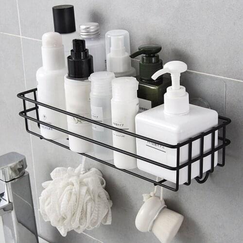 Bathroom Kitchen Punch Corner Frame Shower Shelf Wrought Iron Shampoo Storage Rack Holder with Suction Cup Bathroom Accessories