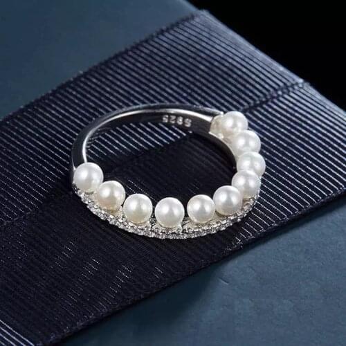 YP67 AAA Zircon 925 Sterling Silver Pearl Round Finger Ring Simple Half Round Zircon Women Bridal Wedding Jewelry AP Design