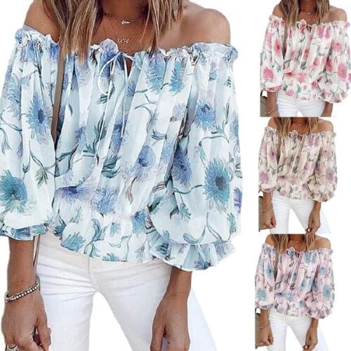 Summer Shirt Nine Quarter Sleeve Top Women Tops and Blouses Ladies Slash Neck Printing Clothing Casual Blouses Femme Shirts