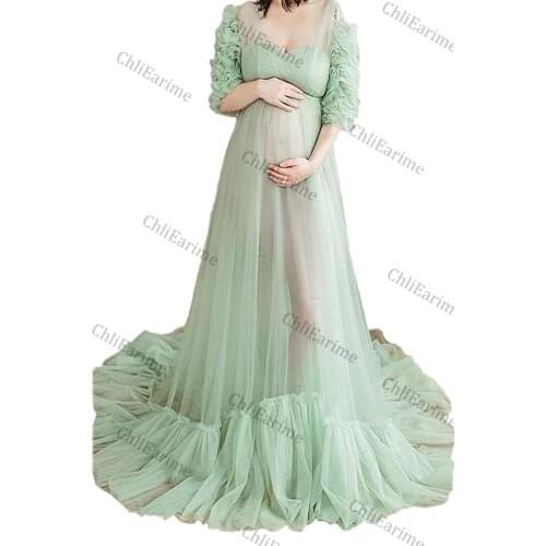 Womens sweetheart neckline sexy tulle straps maternity robe for photoshoot