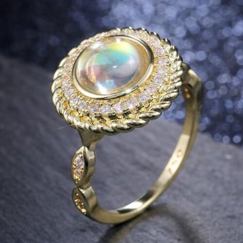 Disc Claw Inlaid Color Zircon Ring Women Rings Female Engagement Promise Jewelry Ring Gold Fashion Give Girlfriend Party Round