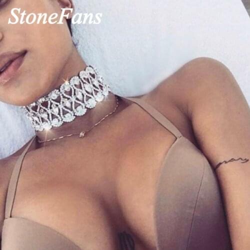 Stonefans Ins Sexy Full Crystal Choker Collar Necklace for Women Charm Bling Rhinestone Geometric Necklace Short Fashion Jewelry