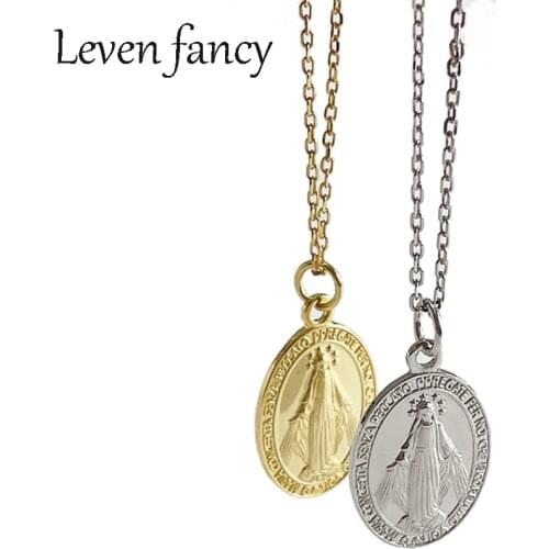 925 Sterling Silver Women Religion Jewelry Gold Christian Choker Pendant Virgin Mary Miraculous Medal Maria Christmas Necklace