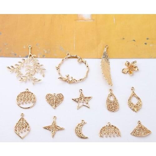 10pcs Copper Plated Color Retention Leaves Flowers womens Earrings Stars Moon Love Bird Cage Pendant For Jewelry Making Diy