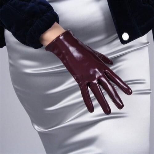 21cm Patent Leather womens Gloves Short Section Emulation Leather Mirror Bright Wine Red Dark Red Purple Red Touchscreen Glove