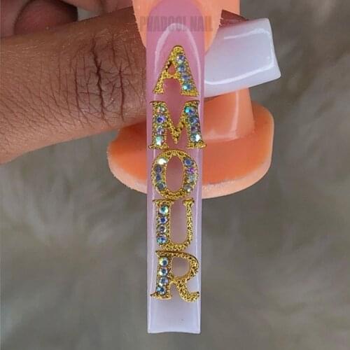 26pcs 3D Nail Art Gold Alphabet Letter Rhinestones Alloy Nail Charms Acrylic Tips Decoration