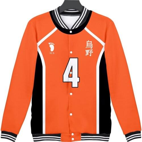 2020 Japan Anime Haikyuu 3D Baseball Jacket Men /Womenb Karasuno High School Hinata Shoyo Kageyama Cosplay custome kpop