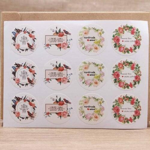 3x3cm round shape 100pcs love you /handmade with love style sticker show u food /wedding candy print happy brid with sticker
