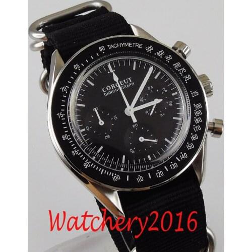 40mm Corgeut Black Dial black bezel Japanese quartz movement Full functional chronograph mens watch