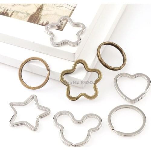 500 pcs/lot Split Key Chain Key Ring Heart Star Flower Round Antique Copper Key chain Accessories DIY Jewelry Making