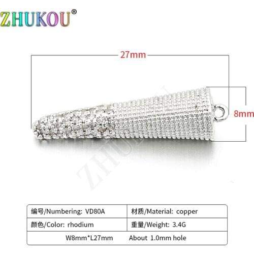 8*27mm Brass Cubic Zirconia Charms Pendants Diy Jewelry Findings, Mixed Color, Hole: 1mm, Model: VD80