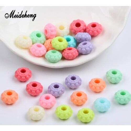 Meideheng Acrylic Wheel Beads Solid Color Spring Big Hole Lantern Rubber Beads For Needlework Necklace Bracelet Design Material