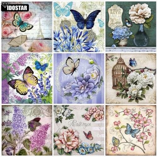 IOOSTAR 5D Diamond "Flower butterfly scenery" Diamond Embroidery Full Round/ Square Diy Diamond Painting Cross Stitch Home Decor