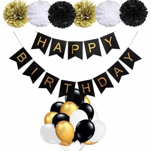 Banner balloon paper flower 16th 18th 21st 30th 40th 50th 60th adult kid boy girl happy birthday decoration Backdrop photo both