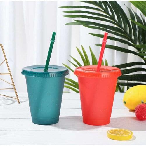 Flash Powder Shiny Reusable Plastic Water Bottle Cold Cup With Lid And Straw Personalized Outdoor Portable Cup