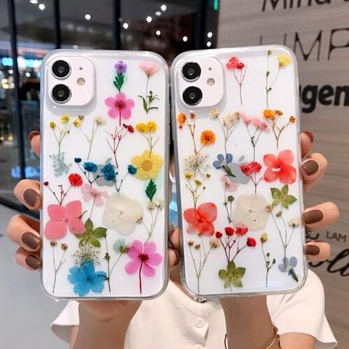 Real Dry Flower Phone Case For iPhone 7 Soft Case For iPhone X XS XR XS Max 7 8 Plus 11 Pro Max SE 2020 Handmade Floral Cover