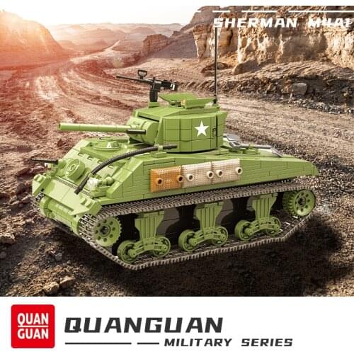 US Army Sherman M4A1 Brick Tank Building Blocks Model Weapon Military WW2 Wars Soldier Battle Bricks Boys Toys Gifts 726 PCS