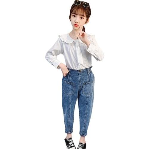 Children Clothes Blouse + Jeans Girl Clothes Casual Style Outfit For Girls Spring Autumn Childrens Clothes Girl