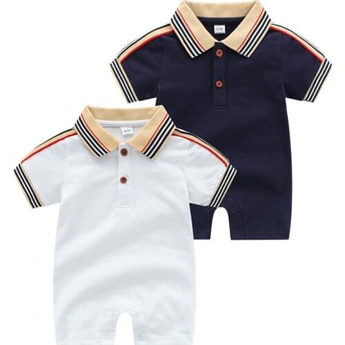 Baby Rompers Boys Summer Short Sleeve Jumpsuits Sunsuit Fashion Turn-Down Neck Knitted Newborn Infant Overalls One Piece Clothes