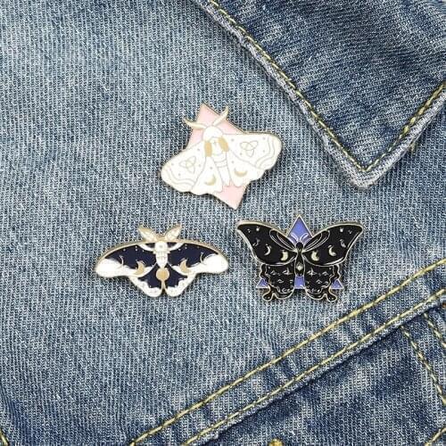 Moth Butterfly Enamel Pins fashion Moon Phase Brooches Bag Clothes Lapel Pin Gothic Badge Jewelry Gift for Kids Friends