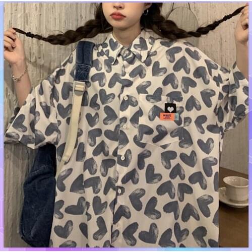 Harajuku Lovely Heart Oversized T-shirt Womens Tee Shirt Summer Korean Love Print T-Shirts Causal Short-Sleeved Loose Tops