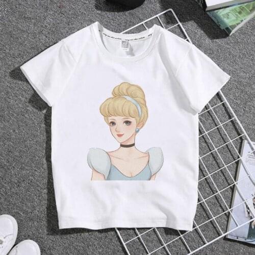 T Shirts Cute Baby Girls Cinderella Snow White Print T-Shirts Disney Princess Clothes Short Sleeve Kids and Childrens Tops