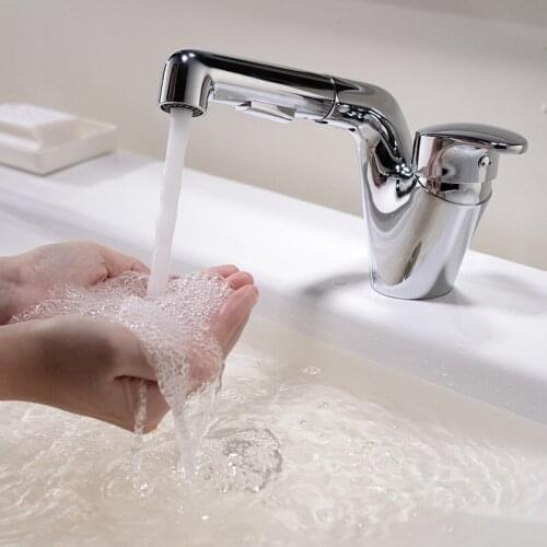 Chrome pull out faucet solid brass bathroom sink faucet two functions hot and cold water mixer Washing hair faucet