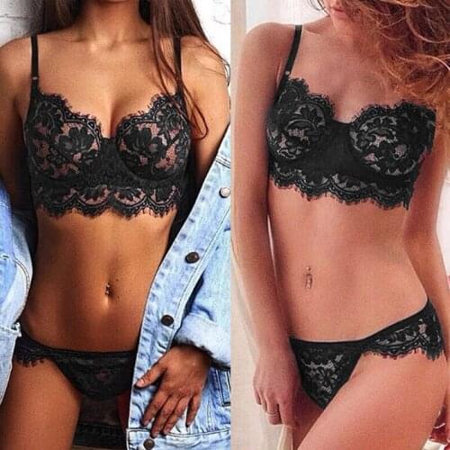 Hot porn Fashion Womens Sexy Lace Bra set Sleepwear Underwear Suit Lingerie Bra + Pants G-string Set Nightwear