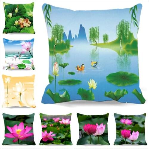Colorful Pillows Covers Square Throw Pillows Cases kids Gift Polyester Cotton Beautiful Lotus Custom Cushion Covers