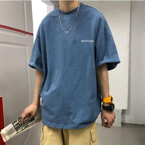 Summer Harajuku style Japanese mens t-shirt tide brand loose hip-hop five-point half-sleeved trend wild pure color short sleeve