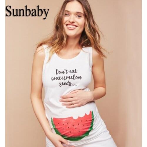 Summer Plus Size Funny Cartoon Watermelon Maternity clothes Sleeveless Shirt Casual tshirt maternity for Pregnant Women S705