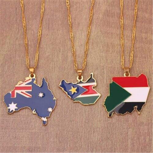 Hot map necklace South Sudan Australia alloy pendant dripping oil necklace women jewelry