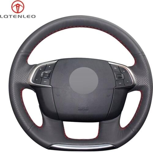 LQTENLEO Black Genuine Leather HandSewing Car Steering Wheel Cover For Citroen C4 C4L 2011-2018 DS4 DS 4