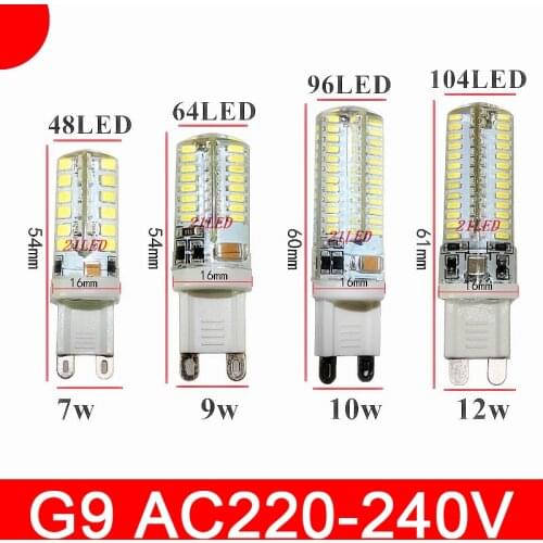 Mini G9 7W 9W 12W LED lamp 3014 SMD AC 110V 220V Sillcone body LED Corn Bulb 64LEDs 104LEDs Crystal Chandelier COB Spot light