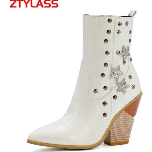 Fashion Ankle Boots Women Wedges High Heel Boots Western Boots Pointed Toe Crystal Autumn Winter Woman Shoes