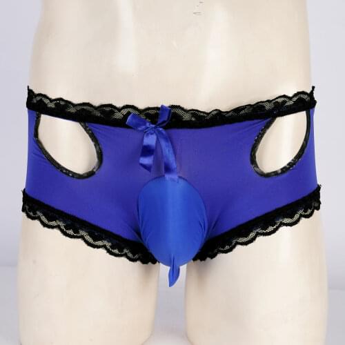 MSemis Male Men Novelty Panties Hollow Out Lace Trim Briefs Low Waist Elastic Waistband Bulge Pouch Underpants Underwear