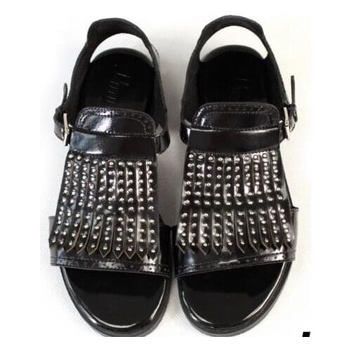 High top summer men shoes shoes for men fashion fringe men sandals rivet genuine leather tassel Rome sandals