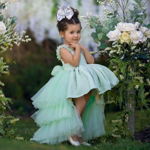 Mint High-low Silhouette Little Princess Birthday Dress Backless Kids Clothes Girls Pageant Party Gown Photography