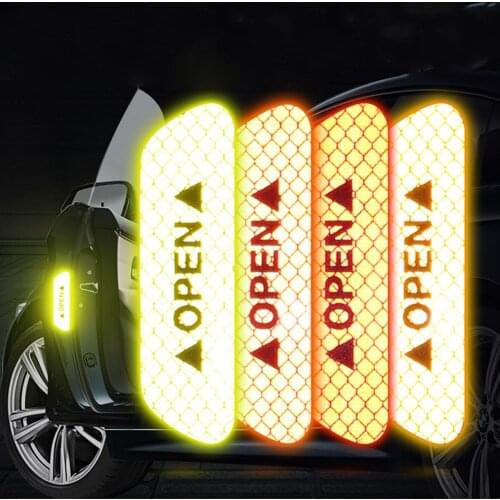 4Pcs Car Door Stickers Universal Safety Warning Mark Anti-collision Reflective Tape Motorcycle Bike Decorative Sticker