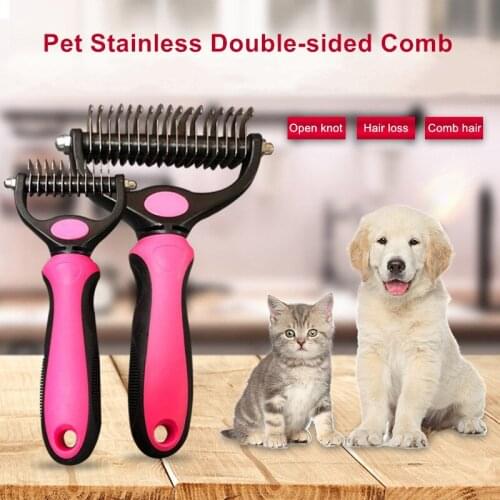 New Stainless Double-sided Pet Cat Dog Comb Brush Professional Large Dogs Open Knot Rake Knife Pet Grooming Products